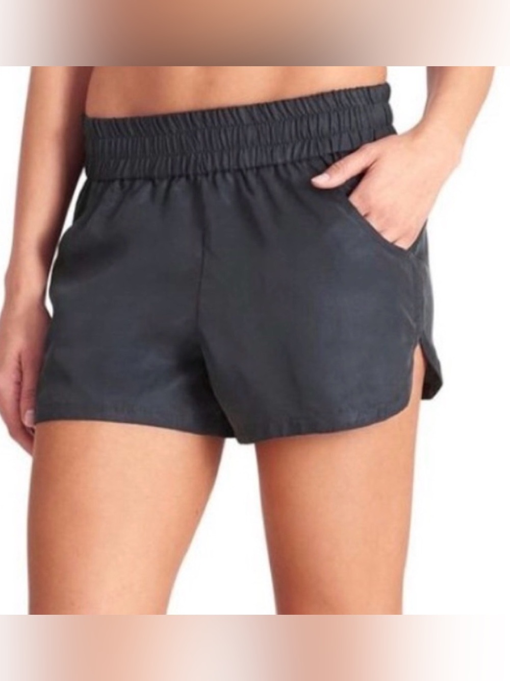 Athleta Women's Tia Shorts in Flint Grey Size Medium Tencel Yoga Pockets Pull On